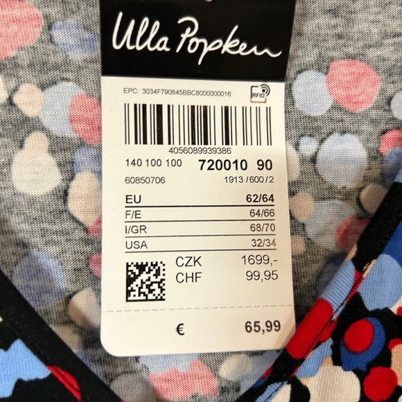 Ulla Popken Dress Womans 32/34 V-Neck Empire Waist Blue polk-a-dot, Pockets,NWT - Picture 3 of 4